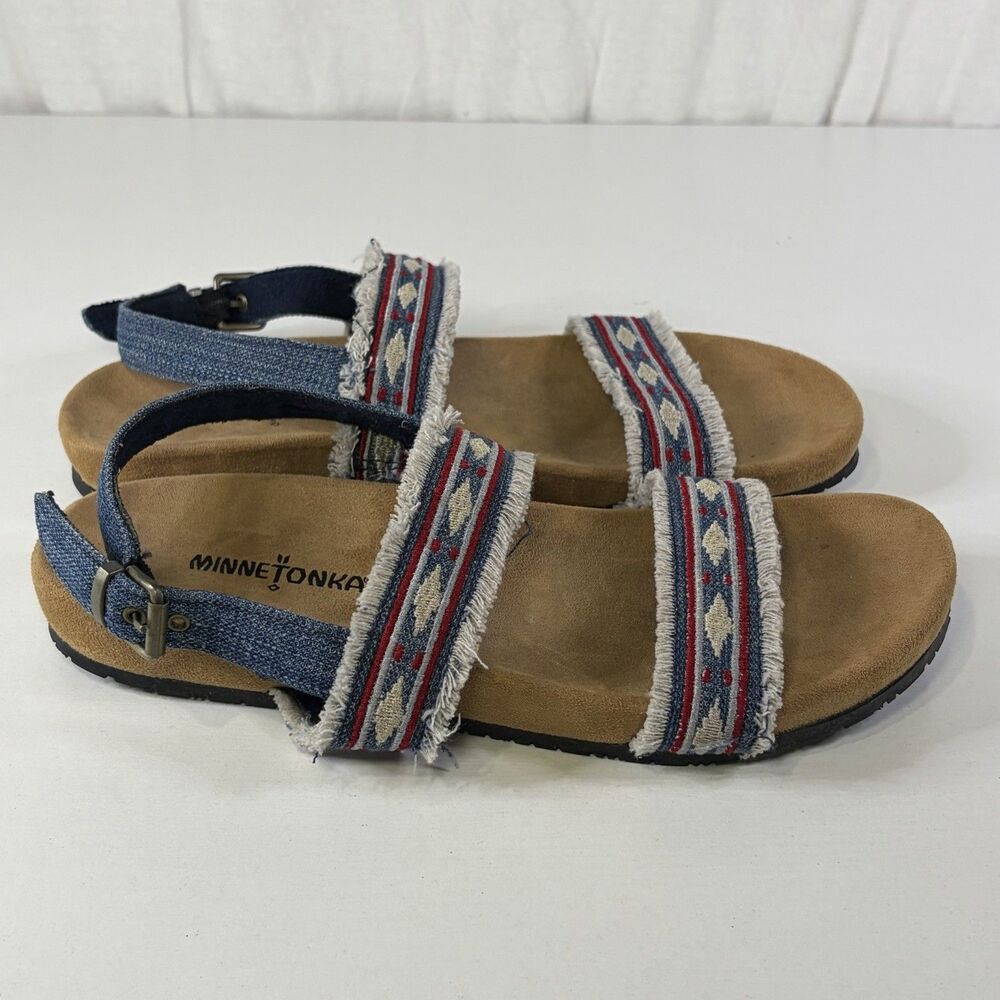 Minnetonka Melody Denim Slingback Sandals Southwest Women Size 9 Native American